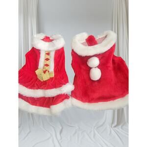 2 Santa Christmas Dog Coat Dress Red White Winter Velvet Faux Fur Size Small